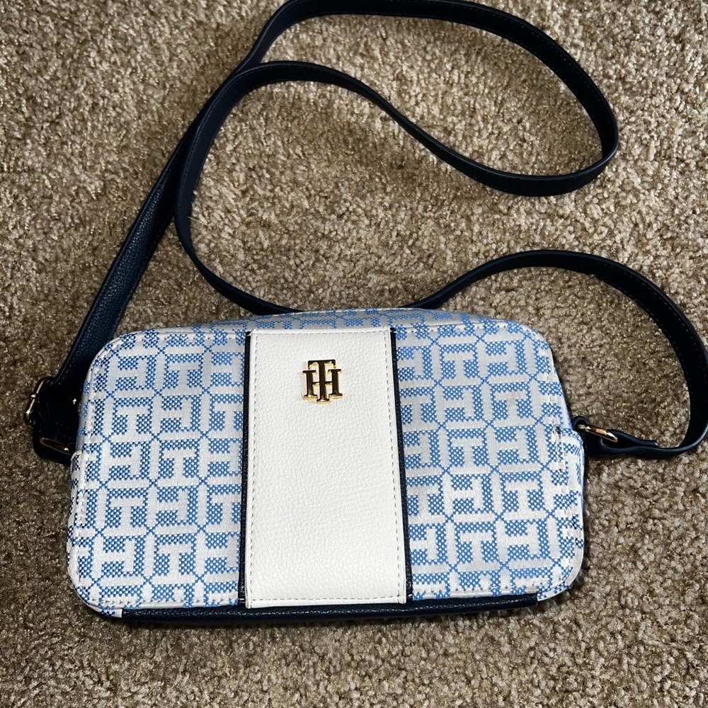 Tommy Hilfiger Navy and White Patterned Crossbody Bag